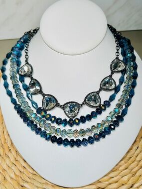Premier Designs MONTANA black blue mystic crystal Multi strand Necklace